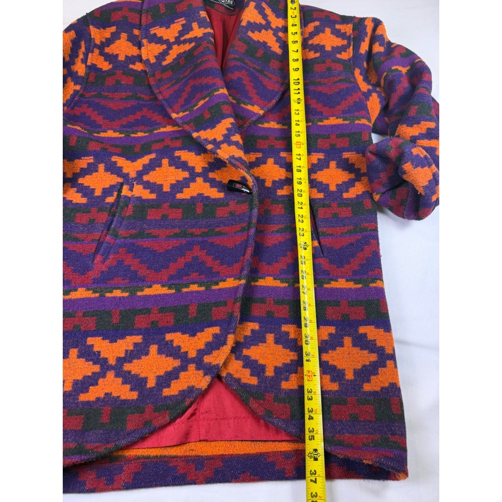Braetan Vtg‎ Southwestern Geometric Wool Blend Coat Purple Orange Toggle Sz Med - Picture 6 of 13